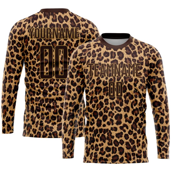 Maglia da calcio personalizzata con stampa leopardata marrone-oro antico