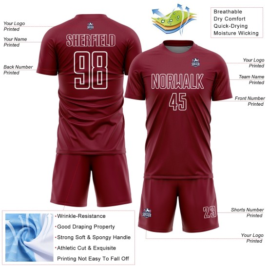 Maglia da calcio personalizzata con stampa a sublimazione di forme geometriche bianche e cremisi