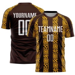 Maglia da calcio personalizzata con stampa a sublimazione di forma astratta marrone bianco-oro