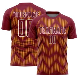 Maglia da calcio personalizzata con stampa a sublimazione Crimson Gold-White Line