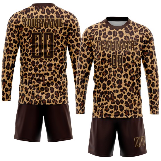 Maglia da calcio personalizzata con stampa leopardata marrone-oro antico