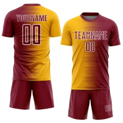 Maglia da calcio personalizzata con stampa a sublimazione Crimson Gold-White Gradient Line